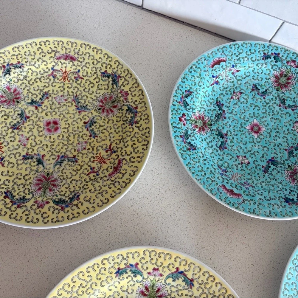 1960’s Vintage Chinese Porcelain Jingdezhen 10” Dinner Plate set of two yellow